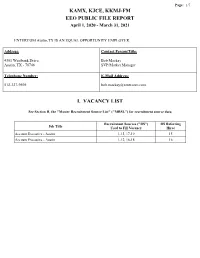 Kamx, Kjce, Kkmj-Fm Eeo Public File Report I. Vacancy List