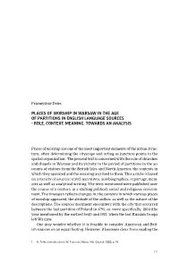 Places of Worship in Warsaw in the Age of Partitions in English Language Sources - Role, Context, Meaning