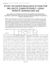 Study on Water Resource Action for Melukote Subwatershed –Using Remote Sensing and Gis