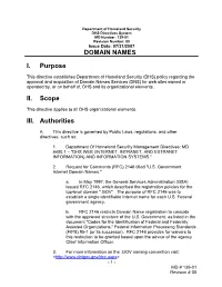Department of Homeland Security, Directive 139-01 Domain Names