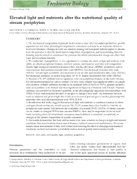 Elevated Light and Nutrients Alter the Nutritional Quality of Stream Periphyton