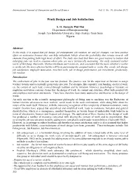 Work Design and Job Satisfaction