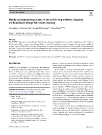 Hands-On Engineering Courses in the COVID-19 Pandemic: Adapting Medical Device Design for Remote Learning