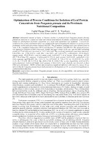 Optimization of Process Conditions for Isolation of Leaf Protein Concentrate from Pongamia Pinnata and Its Proximate Nutritional Composition