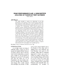 PEAK PERFORMANCE AGE: a DESCRIPTIVE ANALYSIS of PAKISTAN TEST BATSMEN Imran Abbass