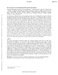 Recent Advances in Two-Dimensional Materials Beyond Graphene 4 5 Ganesh R