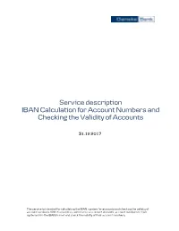 Service Description IBAN Calculation for Account Numbers and Checking the Validity of Accounts