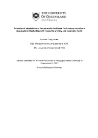 Behavioural Adaptations of the Generalist Herbivore Helicoverpa Punctigera (Lepidoptera: Noctuidae) with Respect to Primary and Secondary Hosts