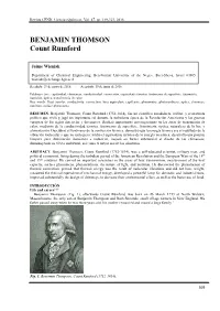 BENJAMIN THOMSON Count Rumford