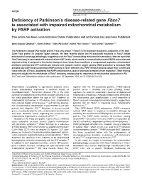 Deficiency of Parkinson's Disease-Related Gene Fbxo7 Is