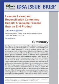 Lessons Learnt and Reconciliation Committee Report