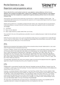 Recital Diplomas in Jazz Repertoire and Programme Advice