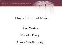 Hash, DH and RSA