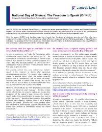National Day of Silence: the Freedom to Speak (Or Not) Frequently Asked Questions, Answered by Lambda Legal