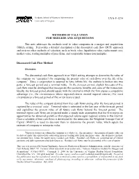 Uva-F-1274 Methods of Valuation for Mergers And