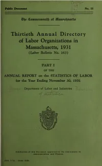 Annual Report on the Statistics of Labor, 1930-1933
