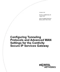 Configuring Tunneling Protocols and Advanced WAN Settings for the Contivity Secure IP Services Gateway 2
