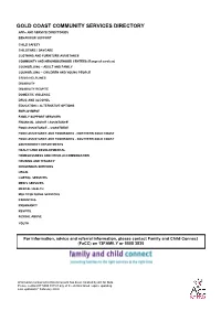GOLD COAST COMMUNITY SERVICES DIRECTORY Apps and SERVICE DIRECTORIES BEHAVIOUR SUPPORT
