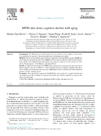 MIND Diet Slows Cognitive Decline with Aging