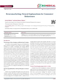Neuromarketing: Neural Explanations for Consumer Behaviours