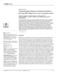 Predicting Abundances of Aedes Mcintoshi, a Primary Rift Valley Fever Virus Mosquito Vector