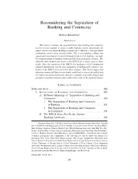 Reconsidering the Separation of Banking and Commerce