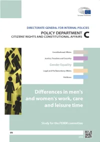 Differences in Men's and Women's Work, Care and Leisure Time
