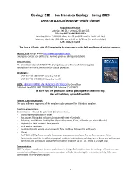 Geology 21B – San Francisco Geology – Spring 2020 DRAFT SYLLABUS (Tentative – Might Change)