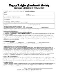 Legacy Knights Numismatic Society 2019-2020 MEMBERSHIP APPLICATION