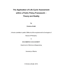 The Application of Life-Cycle Assessment Within a Public Policy Framework – Theory and Reality