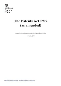 The Patents Act 1977 (As Amended)