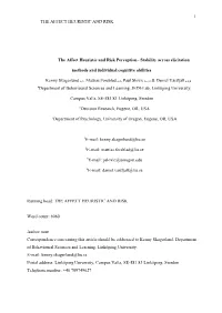 1 the AFFECT HEURISTIC and RISK the Affect Heuristic