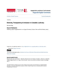 Diversity, Transparency & Inclusion in Canada's Judiciary