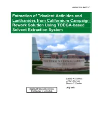 Extraction of Trivalent Actinides and Lanthanides from Californium Campaign Rework Solution Using TODGA-Based Solvent Extraction System