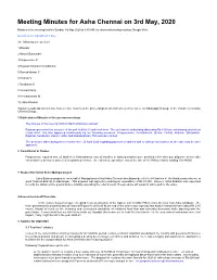 Meeting Minutes for Asha Chennai on 3Rd May, 2020