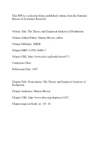 Front Matter, the Theory and Empirical Analysis of Production