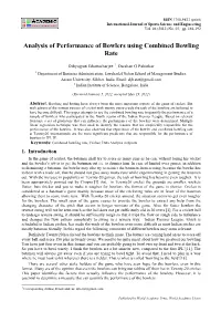 Analysis of Performance of Bowlers Using Combined Bowling Rate