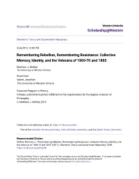 Collective Memory, Identity, and the Veterans of 1869-70 and 1885