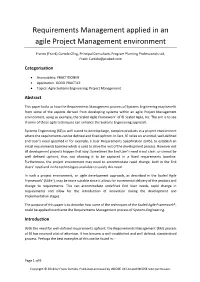 Requirements Management Applied in an Agile Project Management Environment
