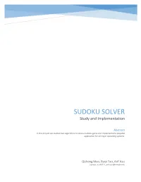 SUDOKU SOLVER Study and Implementation