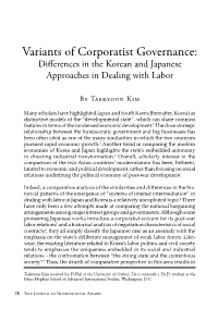 Variants of Corporatist Governance: Differences in the Korean and Japanese Approaches in Dealing with Labor