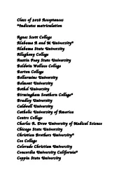 Class of 2018 Acceptances *Indicates Matriculation Agnes Scott