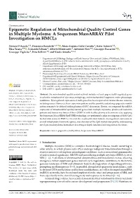 Epigenetic Regulation of Mitochondrial Quality Control Genes in Multiple Myeloma: a Sequenom Massarray Pilot Investigation on Hmcls