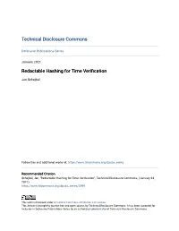 Redactable Hashing for Time Verification