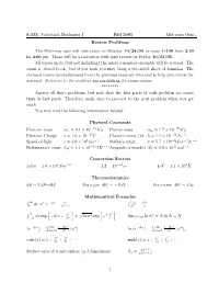 Statistical Mechanics I Fall 2005 Mid-Term Quiz Review Problems
