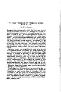 Iv—The Problem of Freedom After Aristotle. Thb