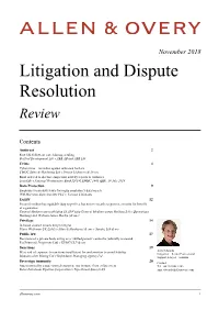 November 2018 Litigation and Dispute Resolution Review