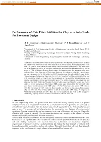 Performance of Coir Fiber Addition for Clay As a Sub-Grade for Pavement Design