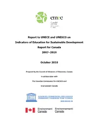 Report to UNECE and UNESCO on Indicators of Education for Sustainable Development Report for Canada 2007–2010