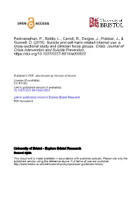 Suicide and Self-Harm Related Internet Use: a Cross-Sectional Study and Clinician Focus Groups
